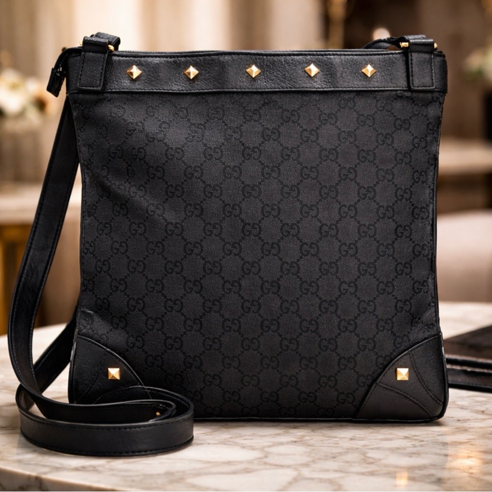 Gucci Vintage Black Crossbody Bag with Gold Studs